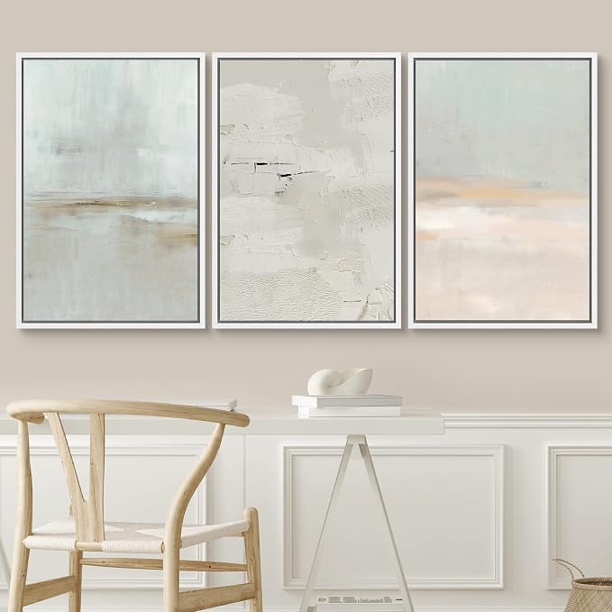 SIGNWIN Framed Canvas Print Wall Art Set Pastel Grunge Watercolor Landscape Shapes Abstract Illustrations Modern Art Decorative Nordic Chic Calm for Living Room, Bedroom, Office - 16"x24"x3 White