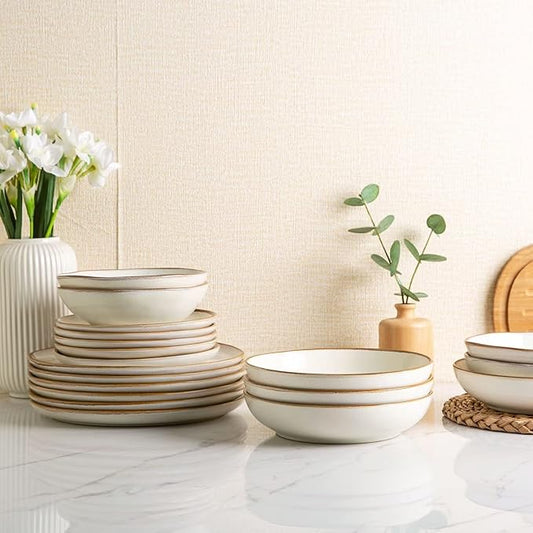 AmorArc Ceramic Dinnerware Sets,Handmade Reactive Glaze Stoneware Plates and Bowls Sets,Highly Scratch Resistant | Dishwasher & Microwave Safe Dishes Set,Service for 8 (24pc)