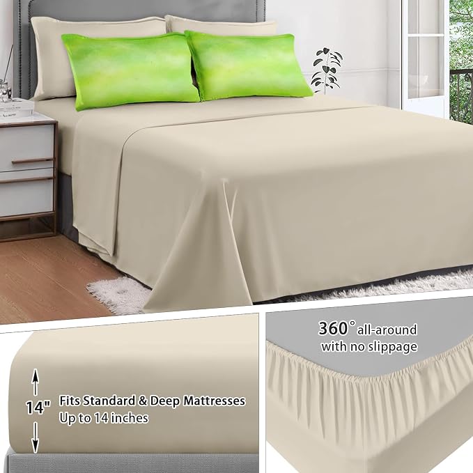 5Pcs Comforter Set Twin Size, Modern Lime Green Lemon, Bedding Decor Watercolor Pastel Dye Stained Abstract Bedroom Bed Set with Flat Sheet Fitted Sheet Pillowcases Shams for Kids and Adults