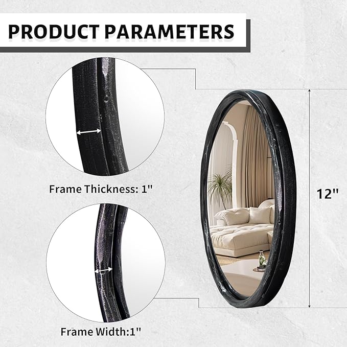 Hand-Forged Antique Black Round Convex Mirror, 12" Small Circle Wall Mirror with Thick Metal Framed, Round Decorative Wall Mirrors for Bathroom, Vanity