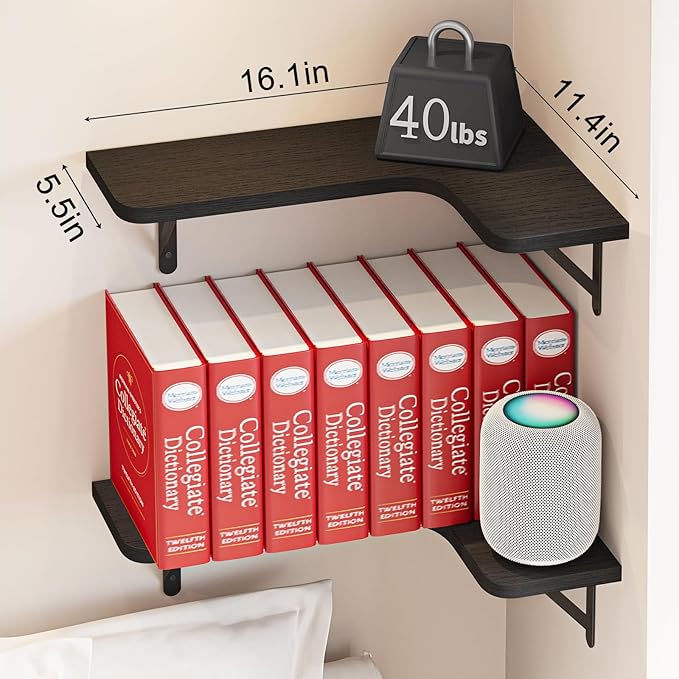 YGEOMER Corner Floating Shelves, Wall Mounted Corner Shelf for Bathroom, Kitchen, Bedroom, Home Decor, Laundry Room, Living Room(Set of 4 Black)