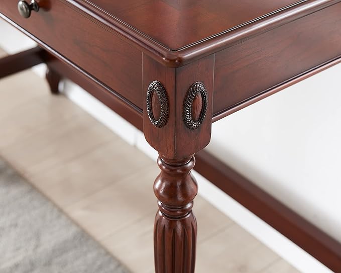 Desks with Drawers, 46" Home Office Desk with Stable Solid Wood Pedestral Legs, Vintage/Classic Style Computer Desk with Large Workstation for Home Office, Living Room Study or Workspace