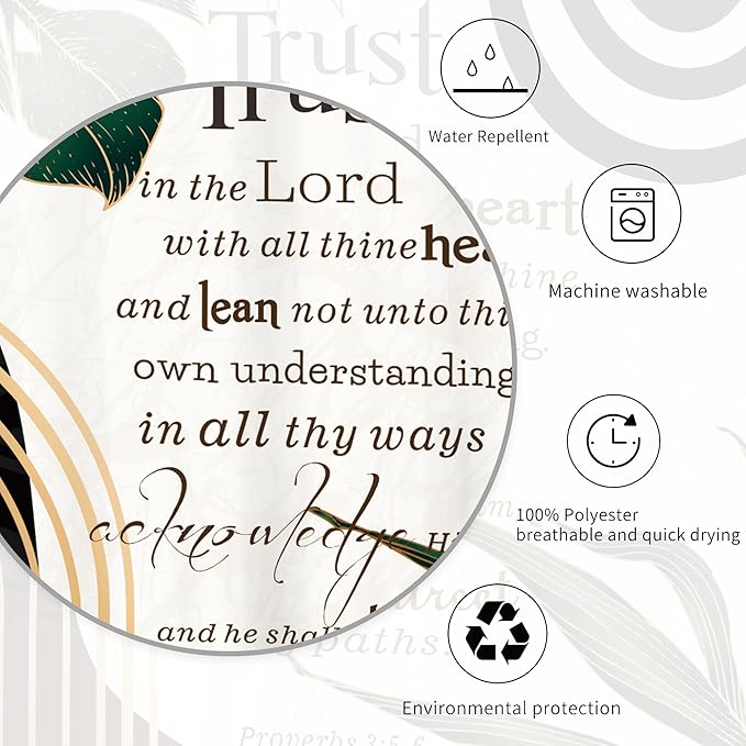 Miyotaa Abstract Bible Quotes Shower Curtain Set 60Wx71H Inches Minimalist Aesthetic Modern Emerald Green Contemporary Plant Leaves Neutral Positive Waterproof Bathroom Curtain with 12 Hooks