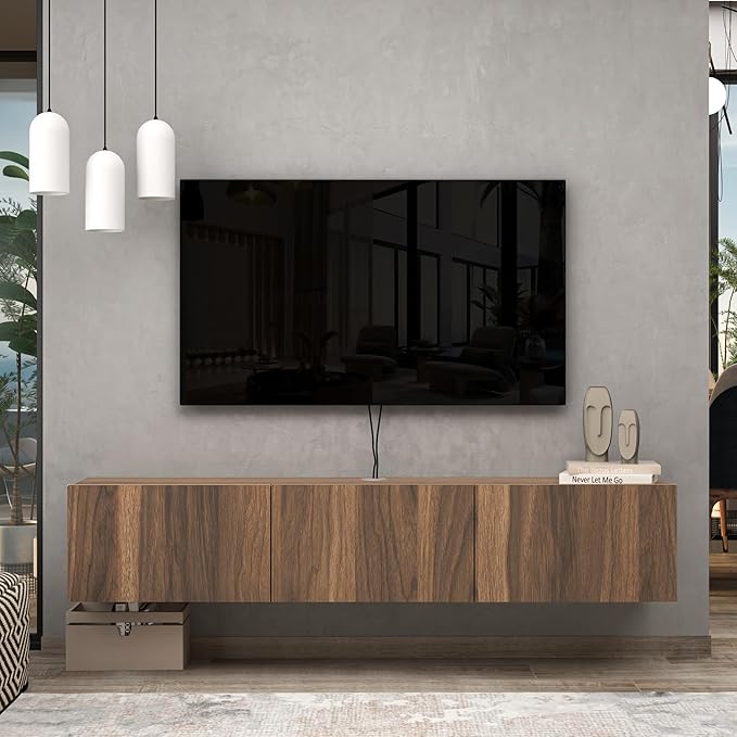 Atelier Mobili Walnut Floating TV Stand for 75 inch TV, Floating Media Console, Floating Entertainment Center, Wall Mounted TV Stand