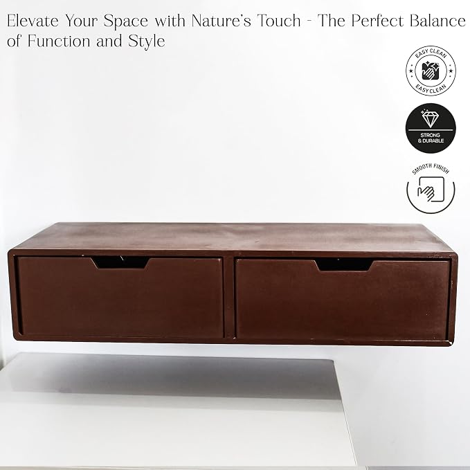 Wooden Desk Organizer with 2 Drawers – Handcrafted Solid Wood Storage Box for Office, Home & Study – Rustic Desktop Organizer for Files, Accessories & Stationery (STYLE 2, DARK BROWN)