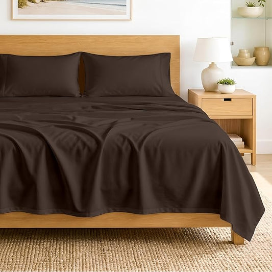 SGI bedding 100% Egyptian Cotton Sheets Full XL Size – 600 Thread Count Sheets Set, Soft, Cooling, 15" Deep Pocket, Luxury Hotel Bedding, Breathable, Durable - Chocolate