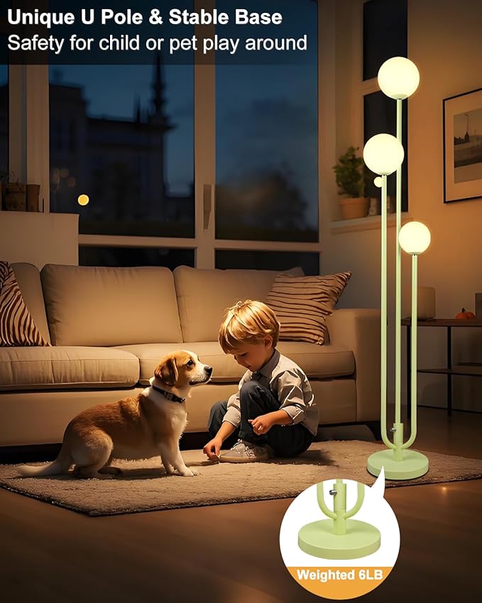 Lightdot 63IN Floor Lamp with 3 Green U-Pole, Modern Floor Lamp with 3000K Soft Warm White Bulbs Included, Candle Holder Style Modern Tall Lamp for Living Room/Wedding/Party/Sofa Beside/Corner Decor