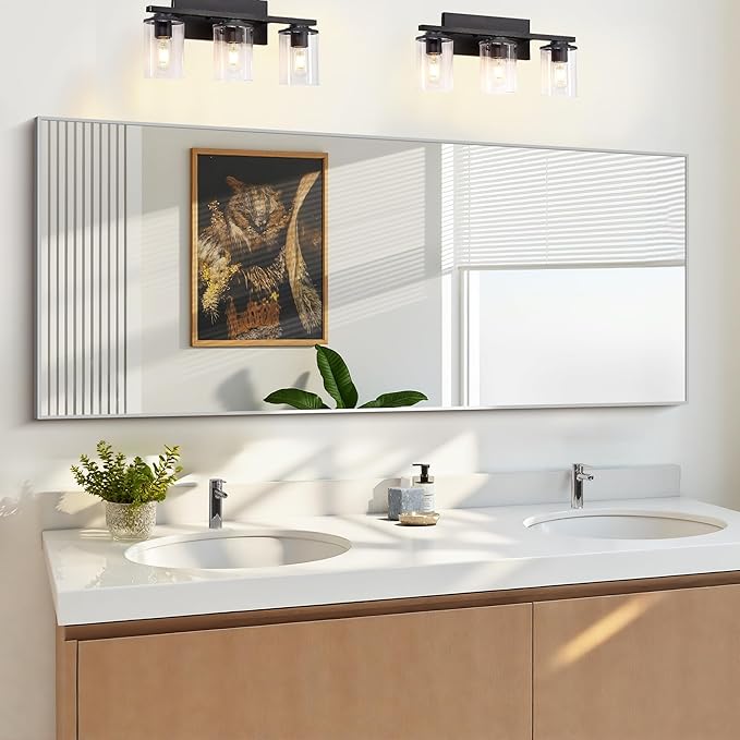KOCUUY Large Silver Mirror, 60"x24" Rectangle Bathroom Mirror for Wall, HD Tempered Glass, Anti-Rust Frame, Modern Design for Bathroom, Bedroom, Living Room, Entryway