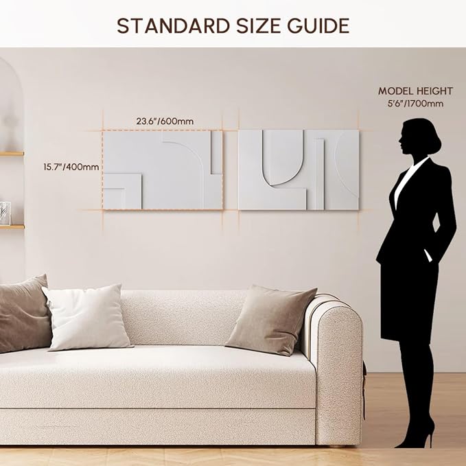 homary 2-Piece White Japandi 3D Abstract Wall Art Set – Modern Minimalist Carved Wall Sculpture for Living Room & Office (White, 23.6" W x 1.2" D x 15.7" H, Wall Art)