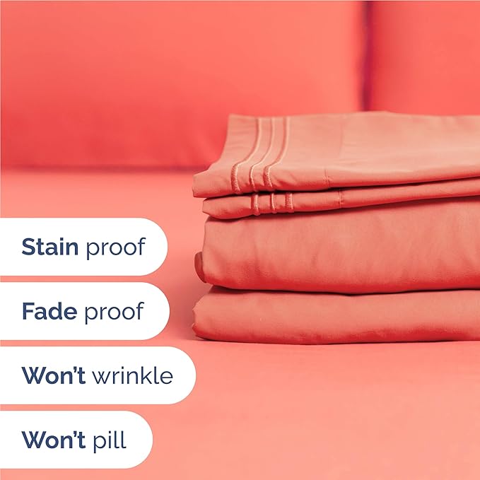 Full Size 4 Piece Sheet Set - Comfy Breathable & Cooling Sheets - Hotel Luxury Bed Sheets for Women & Men - Deep Pockets, Easy-Fit, Extra Soft and Wrinkle Free Sheets - Coral Oeko-Tex Bed Sheet Set