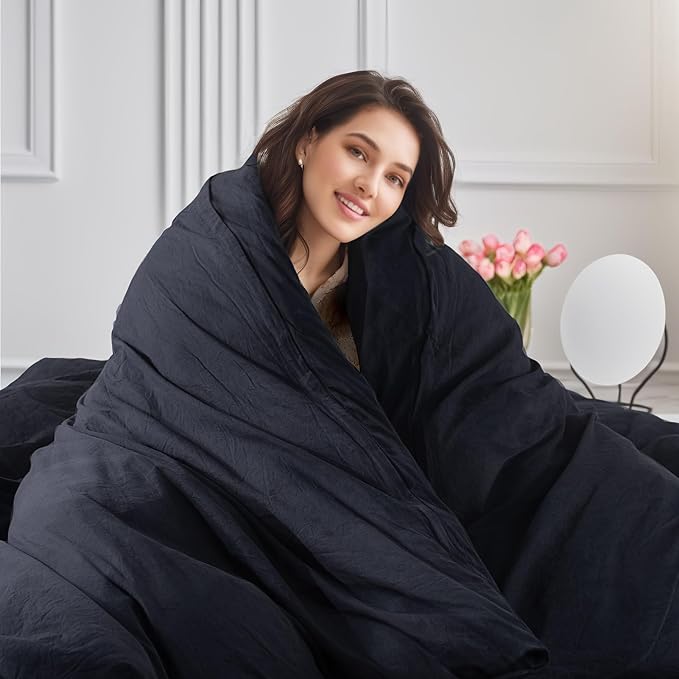 NEXHOME PRO King Duvet Cover Set – 100% Certified Organic Cotton with Washed Feel & Linen-Like Texture, Comfortable & Breathable, Home Bedding Set Dark Grey (No Comforter)