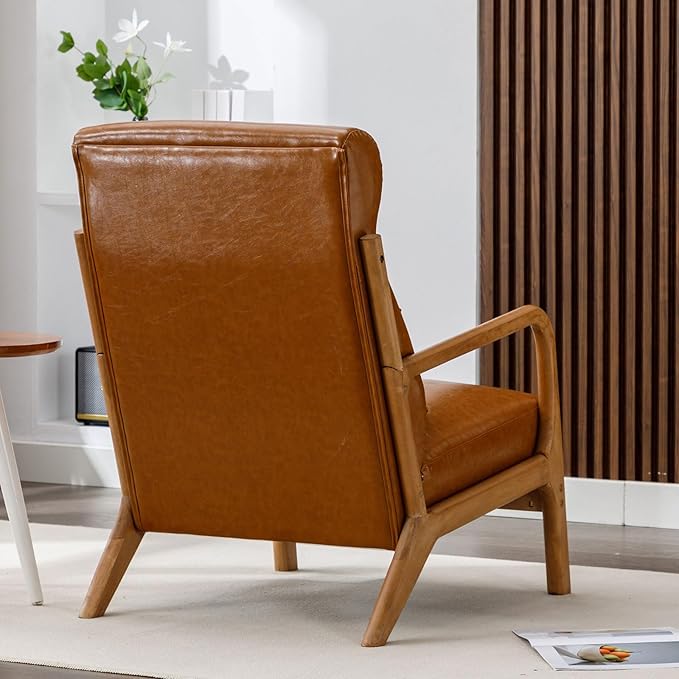 ANJ Mid Century Modern High Back Accent Chairs Set of 2, Single Lounge Armchair with Solid Wood Frame, Comfy Reading Chair for Living Room, Easy Assembly