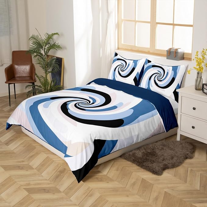 Erosebridal Geometric Circles Duvet Cover Twin for Kids Boys Girls,Navy Blue Grey Black White Comforter Cover,Abstract Art Bedding Set,Mid Century Minimalist Bed Set with 1 Pillowcase Bedroom Decor