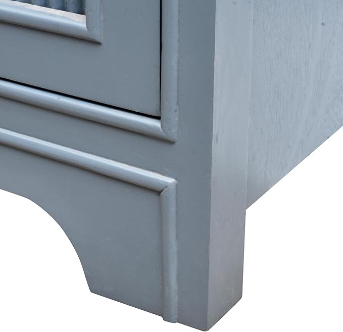 eHemco Azure Grey Ribbed End Table, Side Table with Storage, Modern Retro Style, 18 x 14 x 30.5 Inches