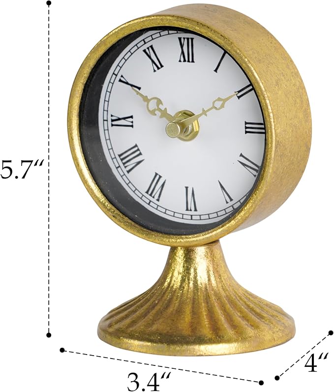 NIKKY HOME Vintage Table Clocks, Small Desk Clocks Decorative Gold Desk Shelf Clock Silent Non-Ticking Battery Operated Clock for Bedroom Living Room Decor