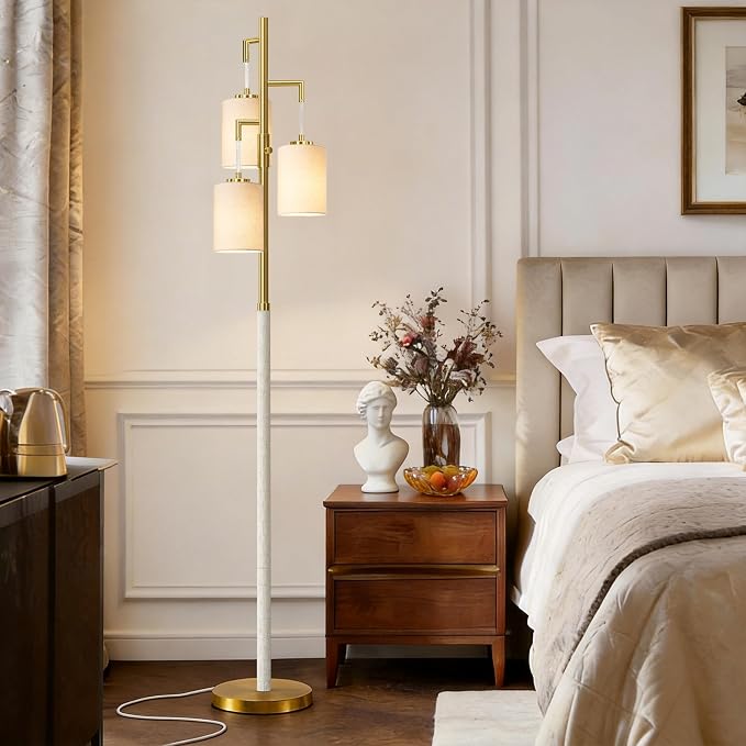 G-SAFAVA 70" Dimmable Floor Lamp Wood Floor Lamps for Living Room Bedroom Mid Century Modern Floor Lamp Gold Standing Lamp Tall Lamps for Office Nursery Reading Elegant Stand Up Lamp, 3 Bulbs Included