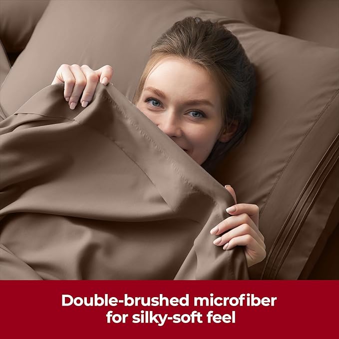Mellanni Extra Deep Full Sheets - 4 PC Iconic Collection Bedding - Hotel Luxury, Ultra Soft, Cooling Bed Sheets - Wrinkle, Fade, Stain Resistant (Full, Brown)