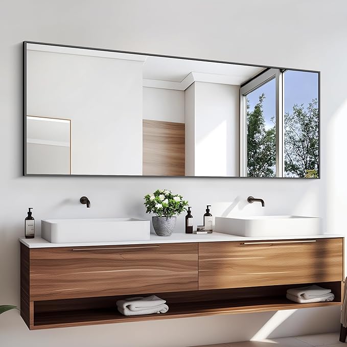 KOCUUY Black Bathroom Mirrors, 60"x24" Large Rectangle Mirrors for Bathroom Sink, Oversized Wall Mirror Black Metal Framed Decor for Living Room, Farmhouse, Entryway, Hang Horizontal/Vertical