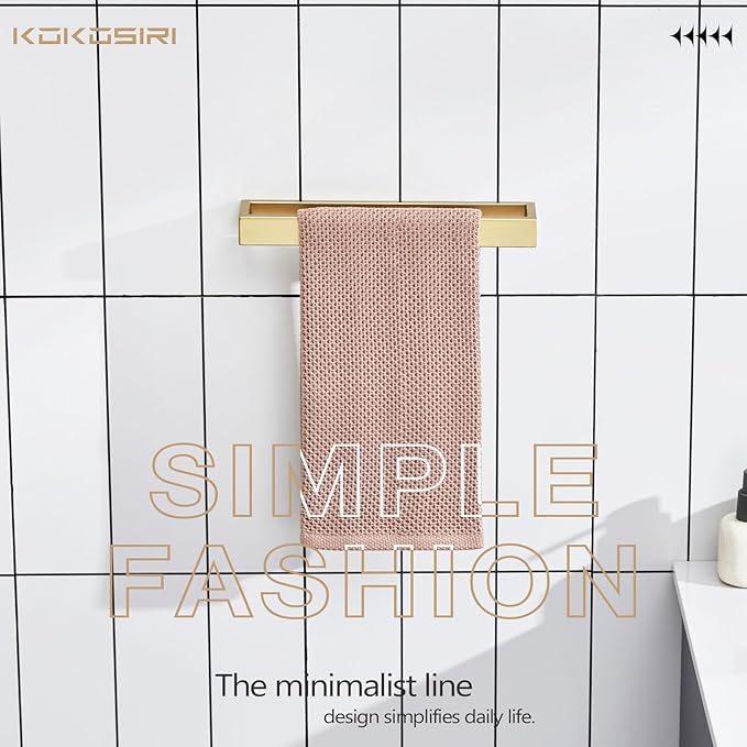 KOKOSIRI Towel Bar Brushed Gold Hand Towel Holder 12 Inch Kitchen Towel Hanger Rack Stainless Steel Bathroom Hardware Wall Mounted, 1 Pack B4008BG-L12