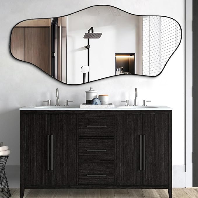 Irregular Mirror, 51.1"x23.6" Large Asymmetrical Frameless Mirror, Abstract Wall Mirrors Decorative, Modern Unique Shaped Mirrors for Living Room Bedroom Hallway Entryway Bathroom Fireplace