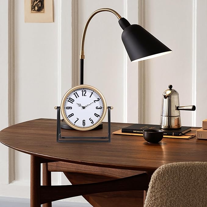 Vintage Gold Table Clock, Silent Non-Ticking Decorative Desk & Mantel Clock, Battery Operated Retro Farmhouse Shelf Decor for Living Room