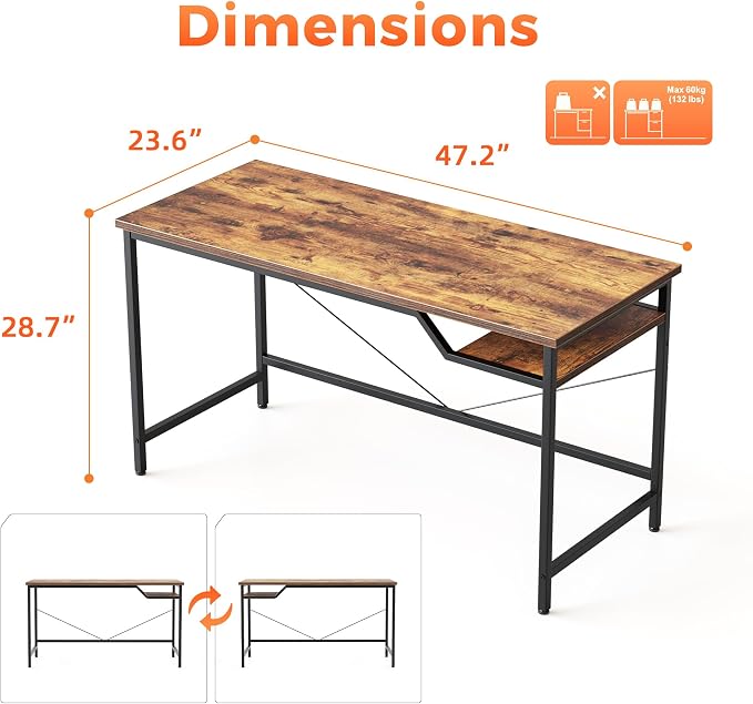 Mericonia 48 inch Computer Desk, Gaming Desk for Small Spaces, Modern Simple Style Table for Home Office, Study Student Writing Table