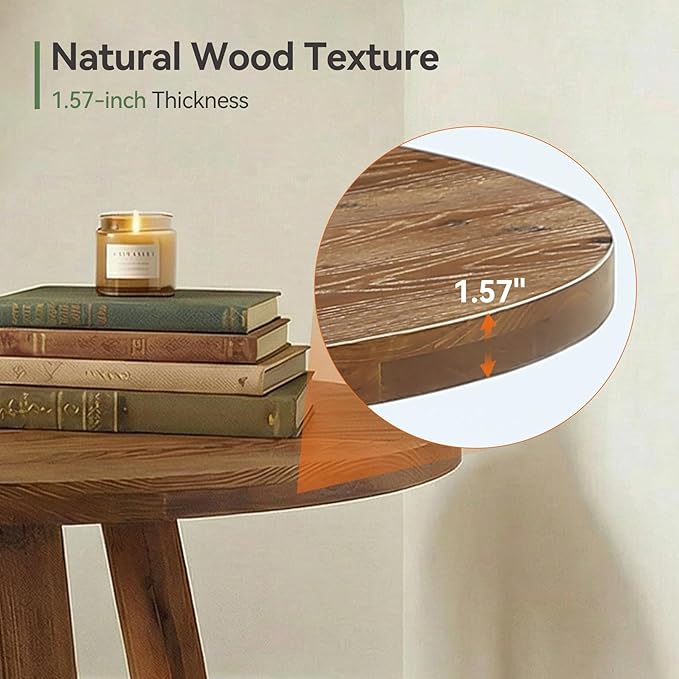 47.2" Solid Wood Dining Table, Farmhouse Round Kitchen Table for 4, Rustic Circle Tables with Sturdy Trestle Base for Dining Room & Kitchen, Warm Oak Finish
