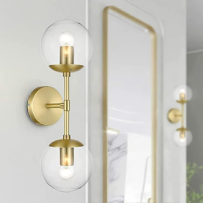 KoKo&Yukina Mid Century Modern Bathroom Vanity Light, 2 Light Globe Sconce, Gold, W 7.7'' x H 19'' x D4.7''