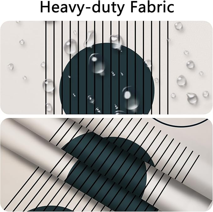 No Hook Boho Shower Curtain with Snap in Liner Set, Modern Geometric Minimalist Pattern, Waterproof Fabric Bath Curtain with Mesh Top Window, 71x74 Inches