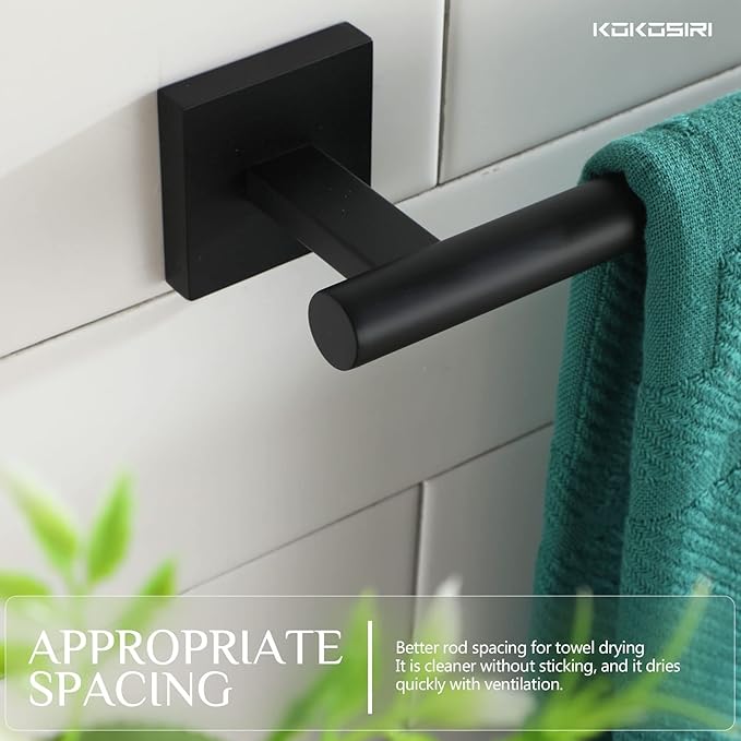 KOKOSIRI Towel Rails Bathroom Towel Bars Matte Black 24 Inch Bath Towel Holder for Cabinet Kitchen Wall, 2 Pack Stainless Steel B4005BK-L24-P2