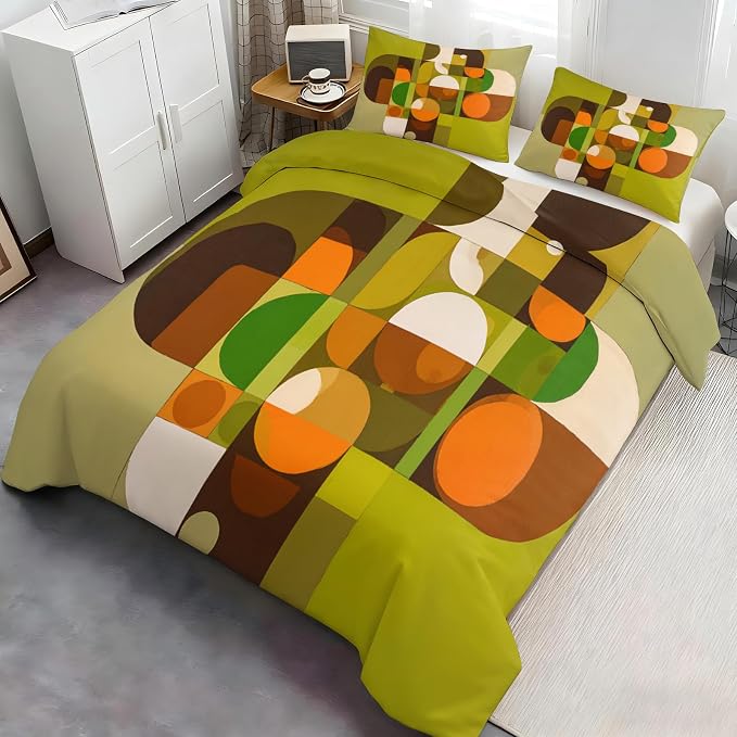 Mid Century Modern Duvet Cover Oversized King, Vintage Colorful Geometric Bedding Set 3 Piece, Multicolor Geometric Patterned Comforter Cover with Zipper Soft Microfiber, 2 Pillowcases