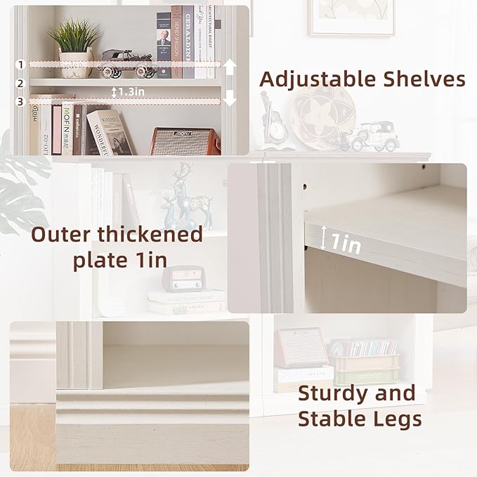 RWYHG 43" White Tall Bookshelf Set of 3,3-Tier Thick Wooden Book Shelf with Adjustable Shelves,Free Standing Farmhouse Bookcase with Open Display Storage,Floor Vintage Bookshelves for Living Room