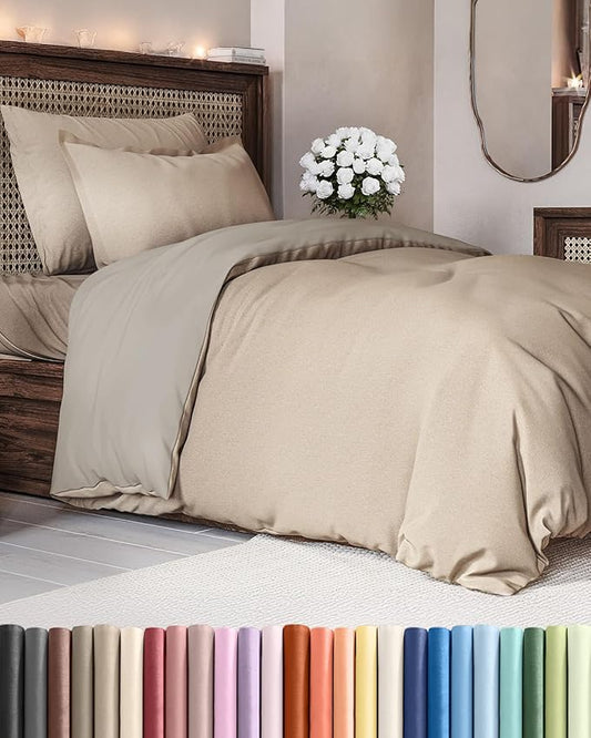 Duvet Cover Twin/Twin XL Size - Extra Soft Twin/Twin XL Size Duvet Cover - Lightweight, Breathable & Cozy w/Zipper Closures and Ties - 68" x 90" Inches - (Heathered Beige) Comforter Not Included