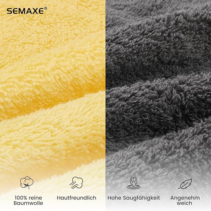 SEMAXE 12 Pack Hand Towels for Bathroom, 100% Cotton Towels with Hanging Loops, Soft and Highly Absorbent,Hand Towel Set for Gym, Shower, Hotel, Spa and Kitchen, Grey+Yellow