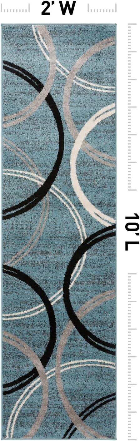 Rugshop Modern Wavy Circles Design Runner Rug, Fade-Resistant Carpet for Hallway, Mudroom, or Kitchen, Blue, 2' x 10'