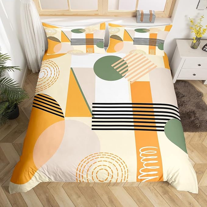 Erosebridal Yellow Abstract Twin Comforter Cover for Kids Teens Girls | Colorful Geometric Duvet Cover Minimalist Circle Modern Bed Set Boho Contemporary Aesthetic Bedding Set