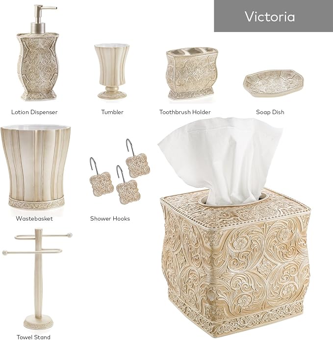 Creative Scents Victoria Tissue Box Cover Square – Beige Tissue Holder for Bathroom - Decorative Tissue Box Holder with Durable Bottom Slider - Boho Bathroom Decor
