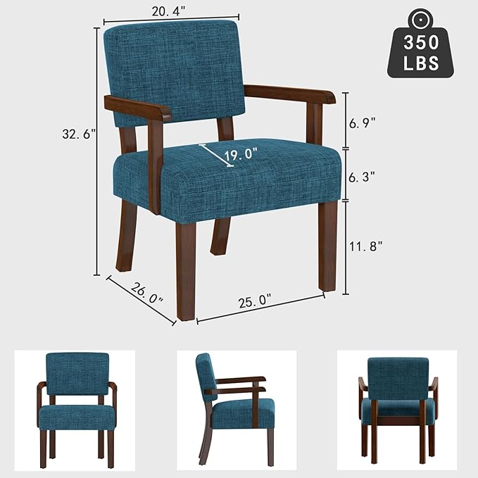 Accent Chair,Armchairs with Solid Wood Frame and Legs,Upholstered Reading Leisure Chair for Bedroom,Office,Waiting Room (Linen, Blue, One Chair)