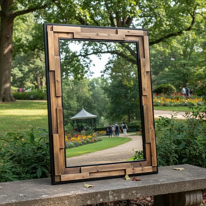 ZIYOO Wood Mirror 40"x 30", Metal & Wooden Rectangle Frame Decorative Wall Mirror for Bathroom Vanity Bedroom Living Room Entryway (Wood and Metal,40"x 30")