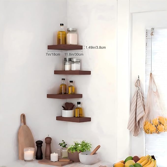 Bathroom Floating Shelves for Wall, Walnut Small 11.8" Floating Shelf for Storage, Display and Farmhouse Rustic Home Decor, Perfect Over Toilet for Bedroom, Kitchen or Living Room, 2-Pack