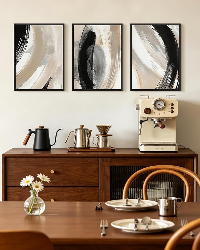 KUVIOKE Black Abstract Framed Wall Art Neutral Minimalist Graffiti Pastel Wall Decor Modern Illustration Art Painting for Bedroom Dining Room 12x16in (Black Framed)