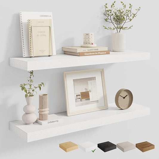 Dreamland 8" Deep Long Floating Shelves, 32 Inches Floating Shelves for Wall Set of 2, Large Display & Storage Shelf, Wall Shelf for Bathroom Bedroom Living Room Kitchen Office, White