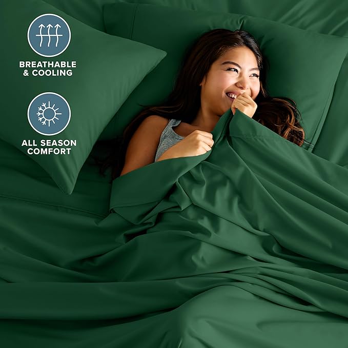 Bare Home Twin Sheet Set - 1800 Ultra-Soft Microfiber Twin Bed Sheets - Double Brushed - Deep Pockets - Easy Fit - 3 Piece Set - Bedding Sheets & Pillowcases (Twin, Forest Green)