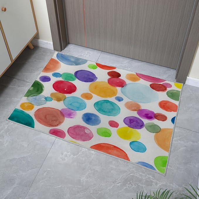 Ansouyi Colorful Non-Slip Area Rugs, Washable Rug Carpet for Living Room Home Decor Rugs for Game Room Classroom Bedroom Dining Kindergarten Room (Colorful Polka Dot, 2x3ft)