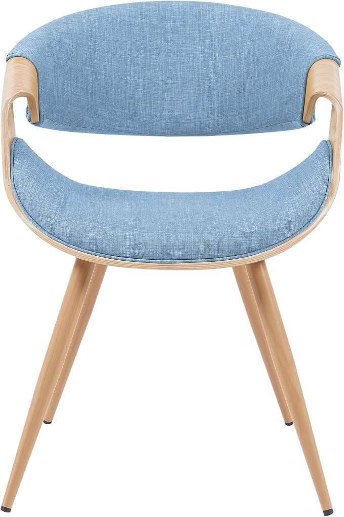 Armen Living Butterfly Mid-Century Dining Chair with Light Blue Fabric Upholstered Seat and Oak Finish