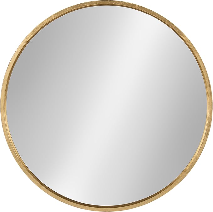 Kate and Laurel Travis Round Wood Wall Mirror, 25.6" Diameter, Gold, Modern Glam Wall Décor Accent