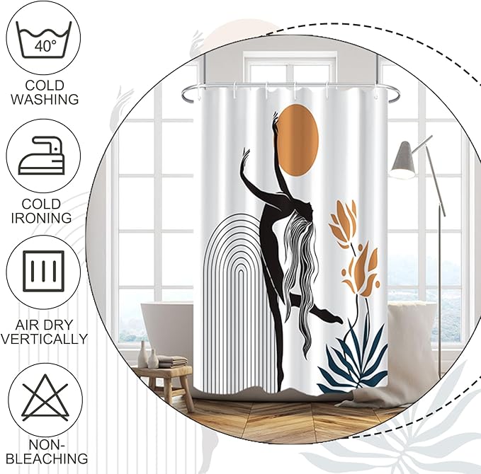 Baocicco Boho Shower Curtain Sun in The Woman's Hands Modern Geometric Watercolor Plants Shower Curtains Decorative for Bathroom Waterproof Fabric Shower Curtain with Hooks 36x72 Inches