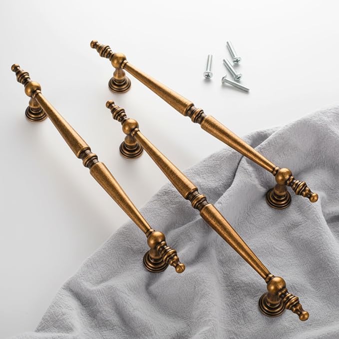 Shimeyao 10 Pack Antique Brass Cabinet Pulls 6.3"(160 mm) Hole Center Vintage Cabinet Pulls Handles Drawer Handles Closet for Kitchen Bathroom Drawer Dresser Pull Hardware Hole Center