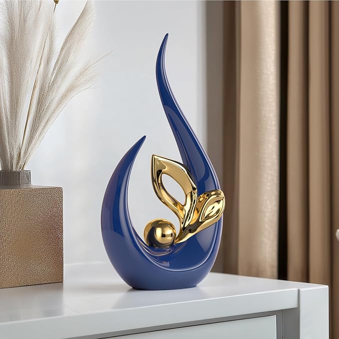 Navy Blue Gold Home Decor Accent,Abstract Ceramic Statue and Sculptures for Living Room,Mid Century Modern Decor for Desktop Bookshelf tv Stand Fireplace Coffee Table Centerpieces Decorations