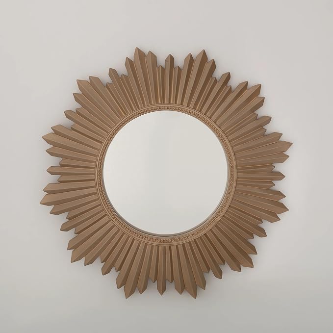 Armanda Collection Sunburst Round Wall Mirror Handmade Resin Frame Decorative Home Accent (Mink) 47x47 cm